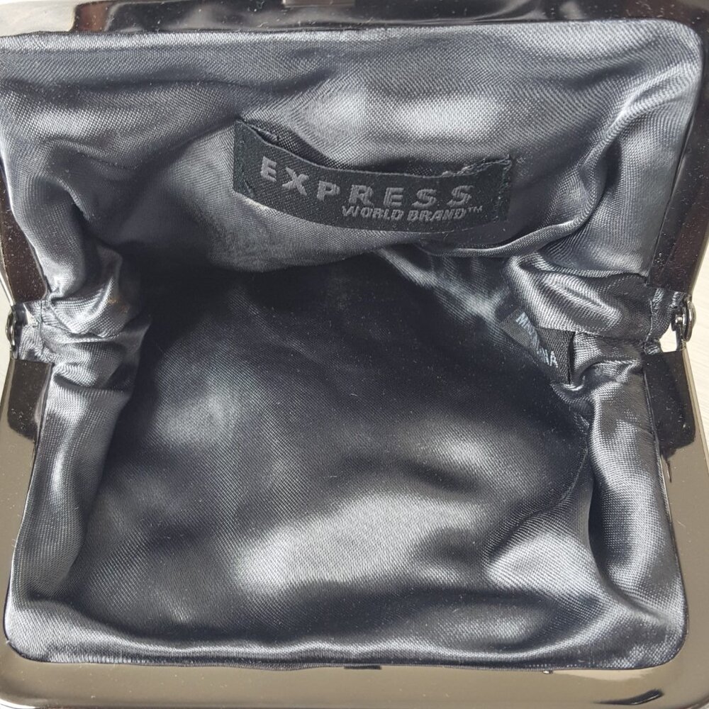 Vintage Y2K Express Beaded Satin Evening Bag NWT Gray Floral Mini Purse - Picture 3 of 9